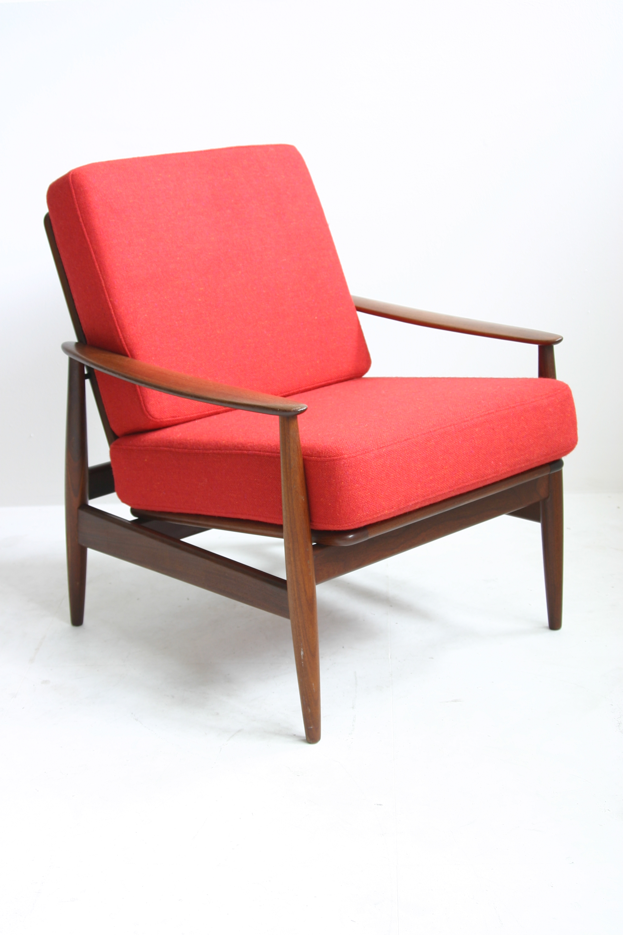 Teak Lounge Chair Red Tweed
