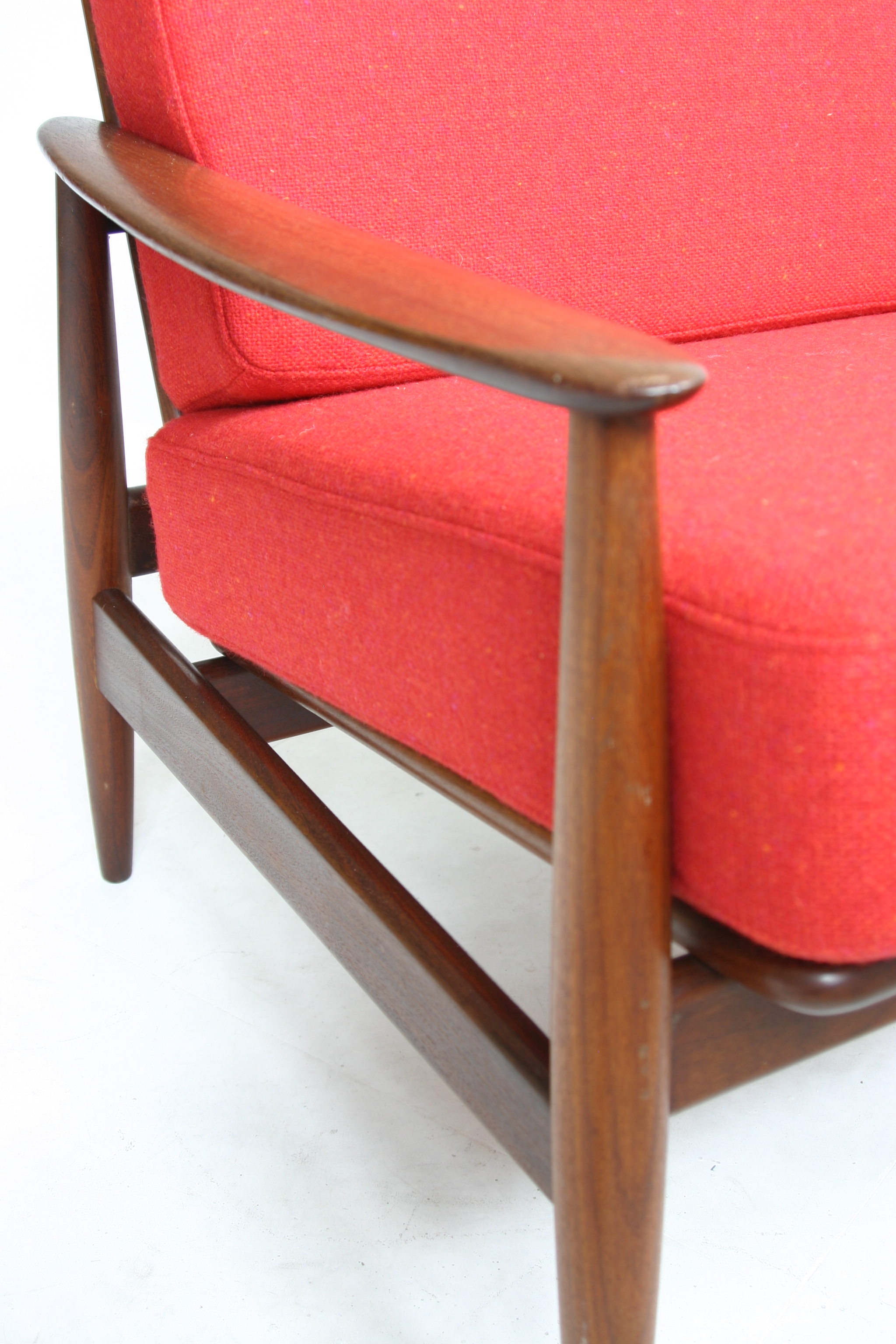 Teak Lounge Chair Red Tweed