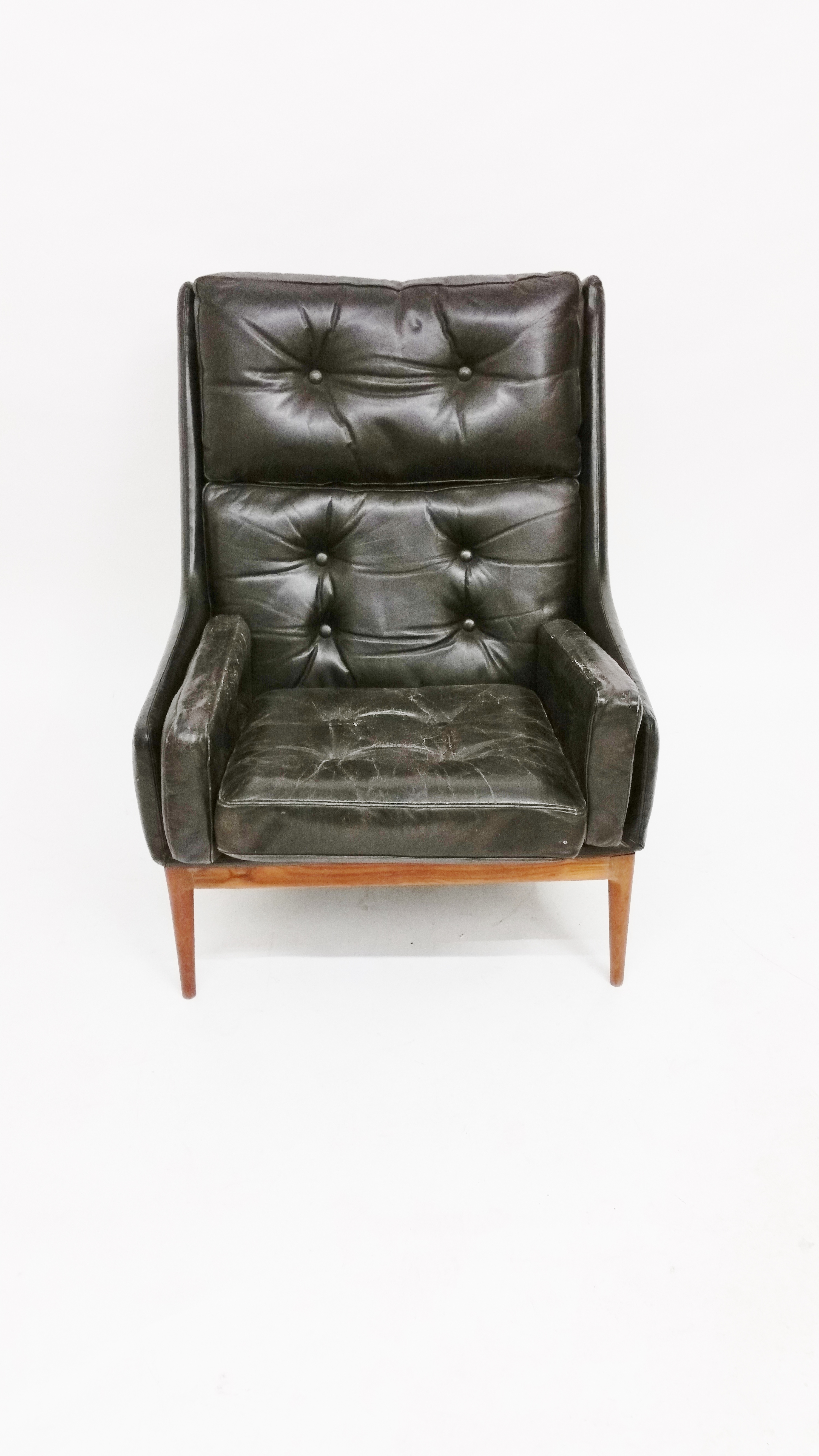 Sixties leather highback armchair